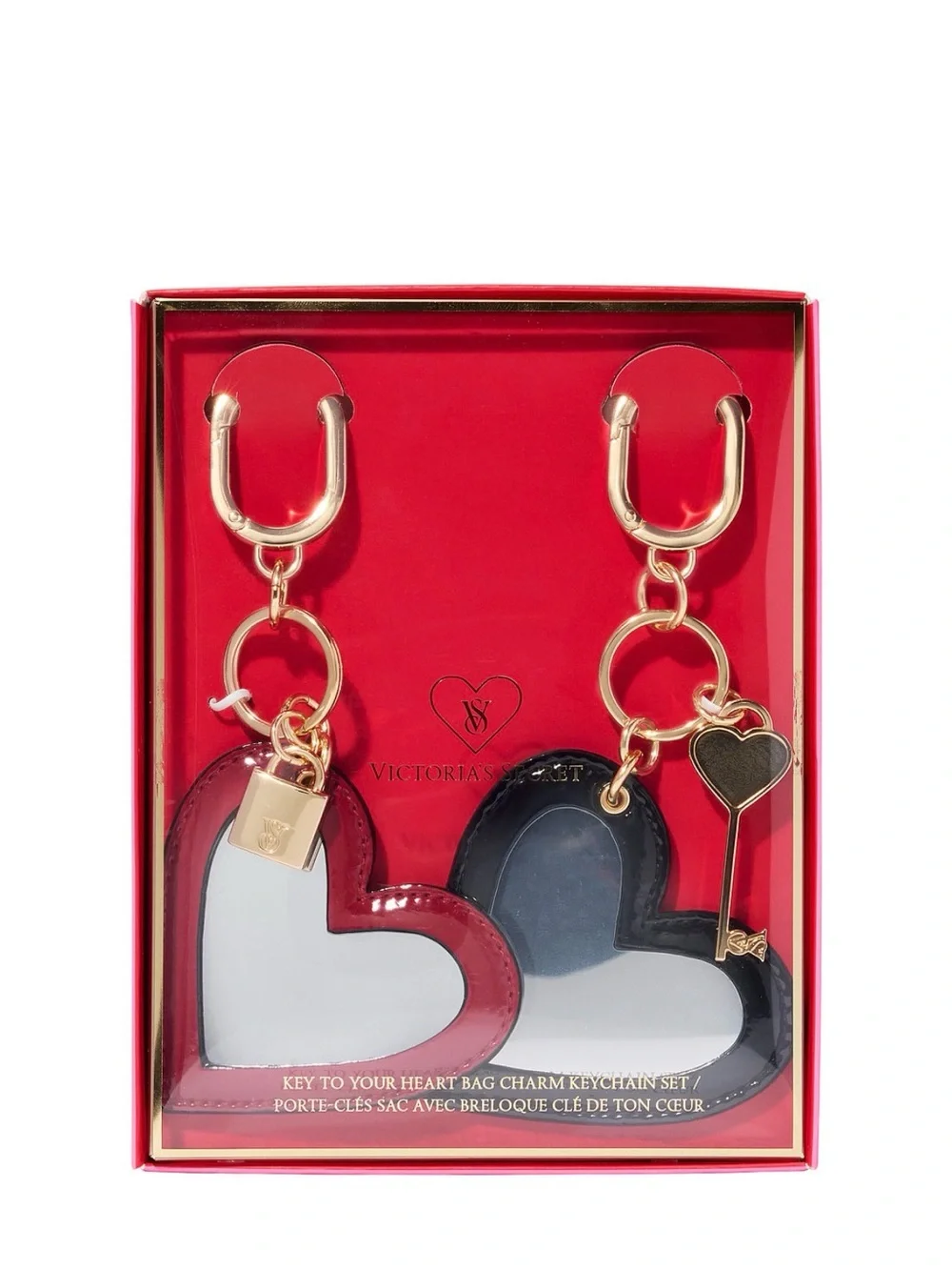 Victoria's Secret Key To Your Heart Bag Charm Mirror Keychain 2 Piece Set